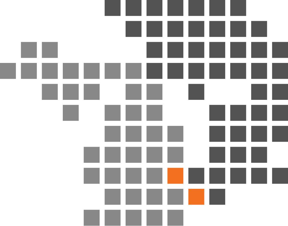 A design-only element consisting of square blocks. Half of the blocks are darker than the other half to illustrate the two countries, Canada and USA. Where the blocks intersect with each other they are orange, representing NYN offices in both countries.