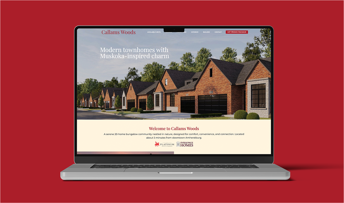Callams Woods website on a laptop screen