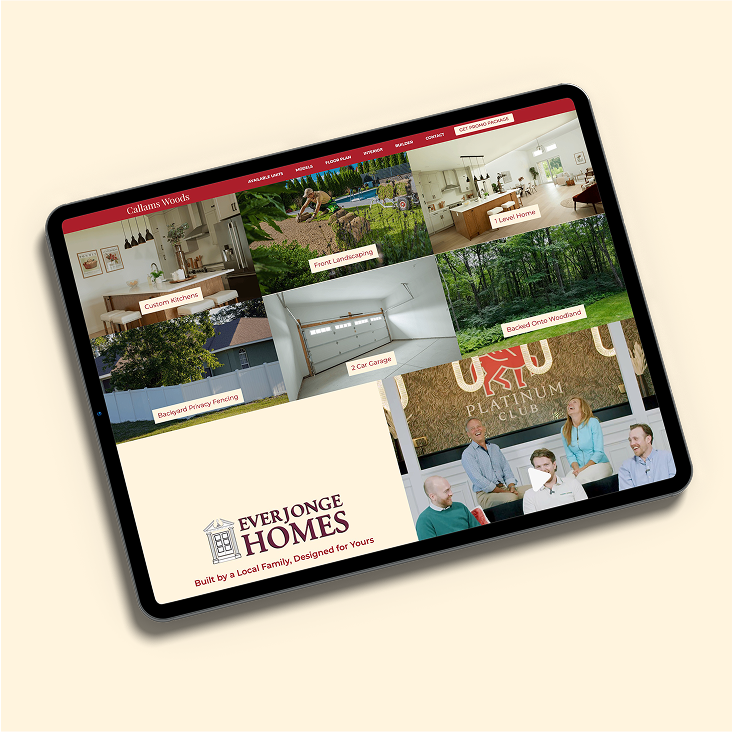 Callams Woods website on a tablet screen