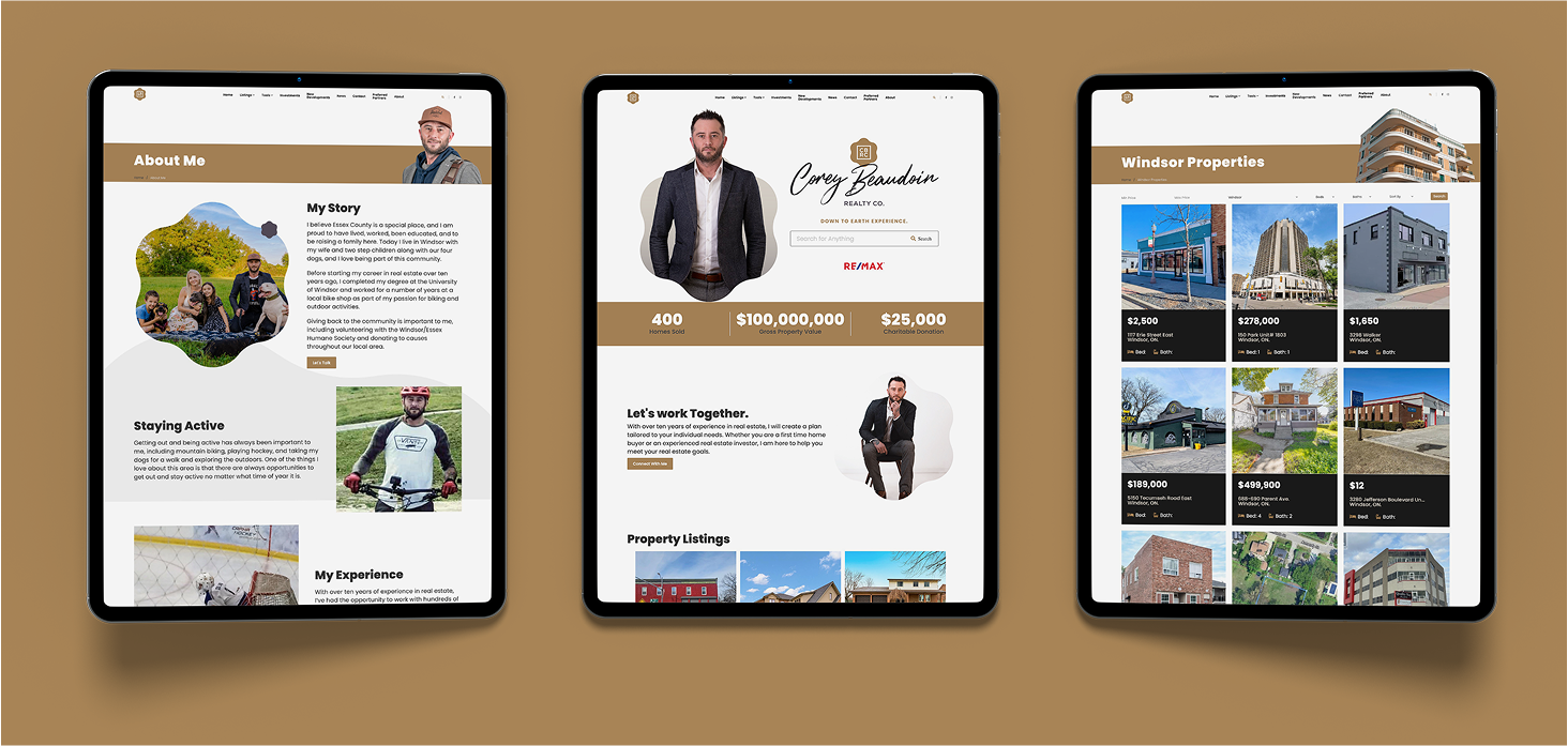 Corey Beaudoin Realty Co. Website on a tablet screen