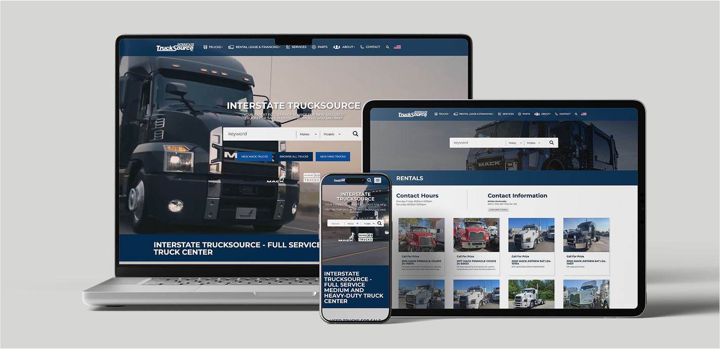 Interstate Trucksource website on a laptop, phone, and tablet