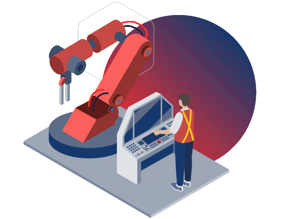Custom animation of a worker operating a machine