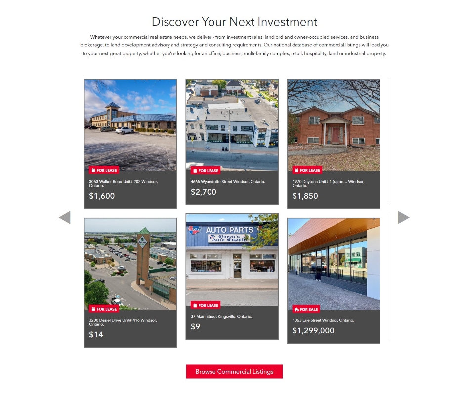 Royal LePage Binder Commercial homepage property listings