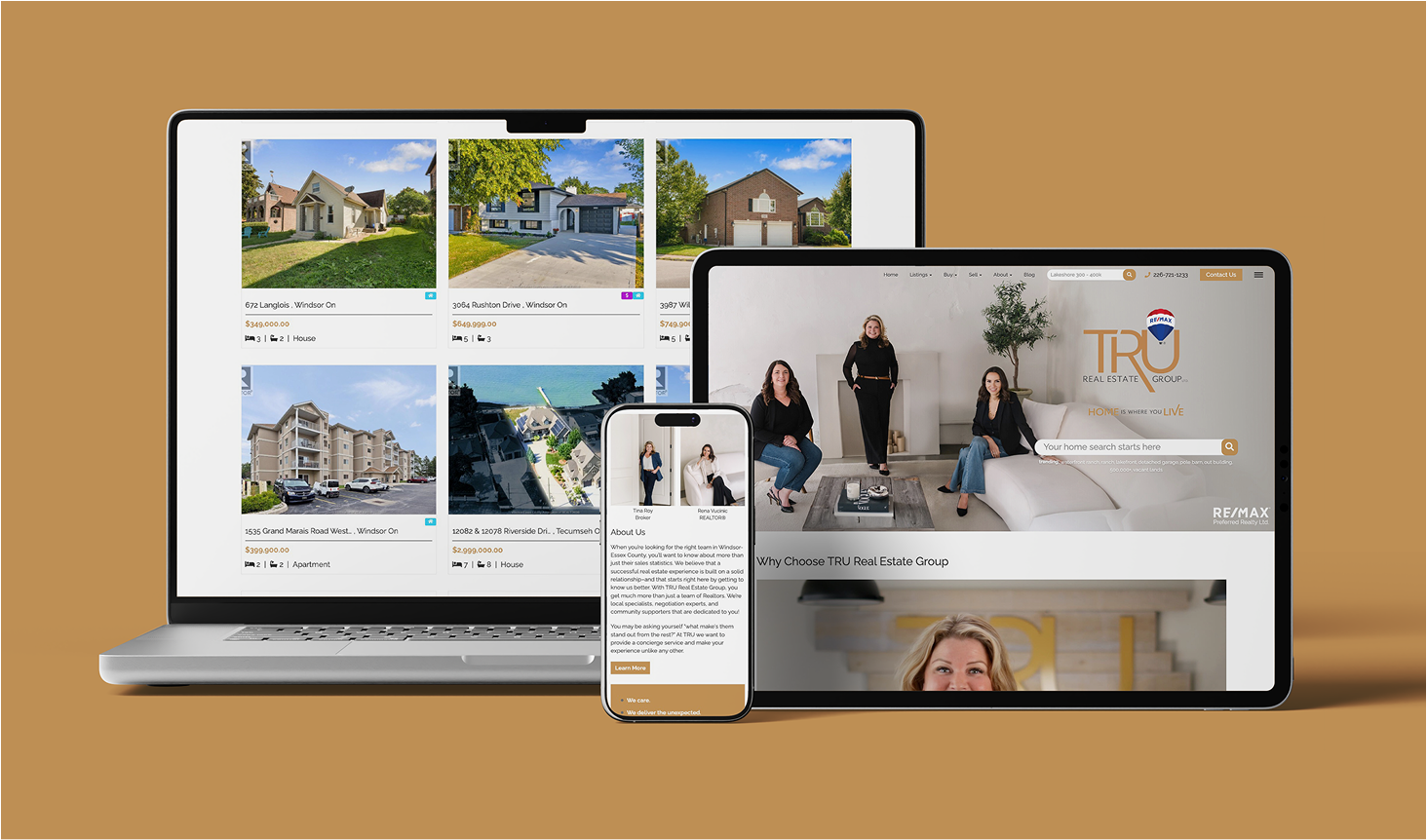 TRU website on laptop, tablet, and mobile
