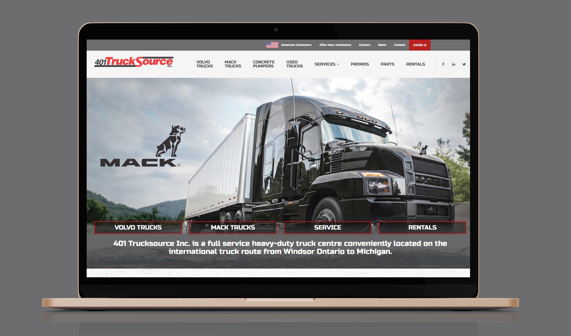 401 Trucksource homepage displayed on a laptop screen