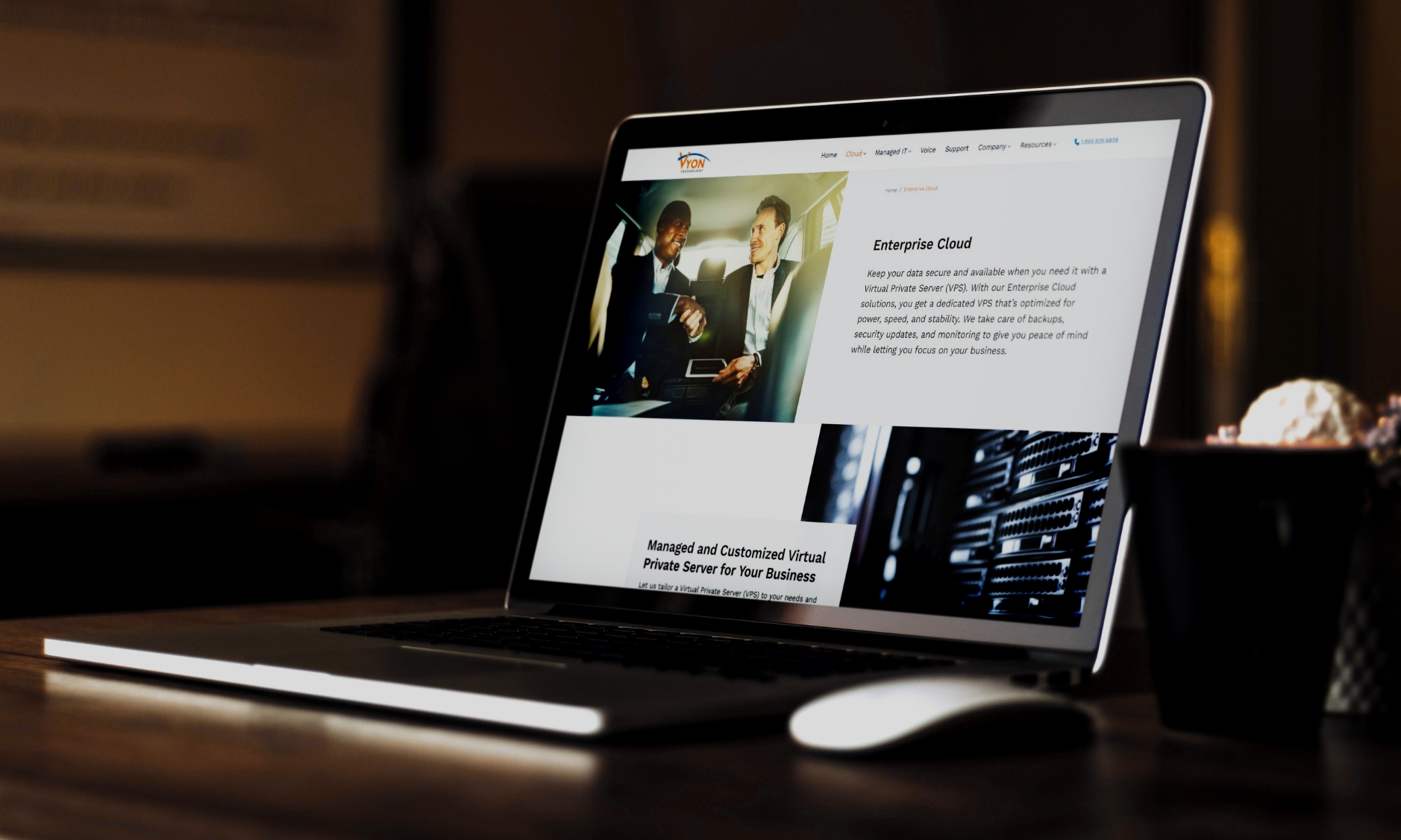 Vyon Technology enterprise cloud page on a laptop screen