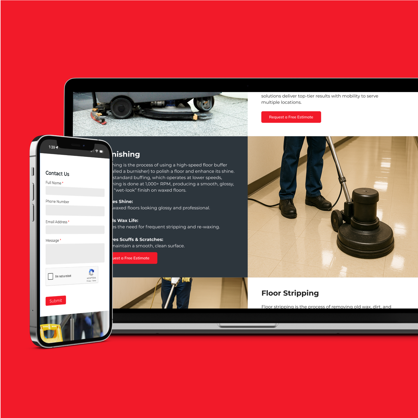 Windsor-Essex Janitorial - Interior page on a tablet and phone